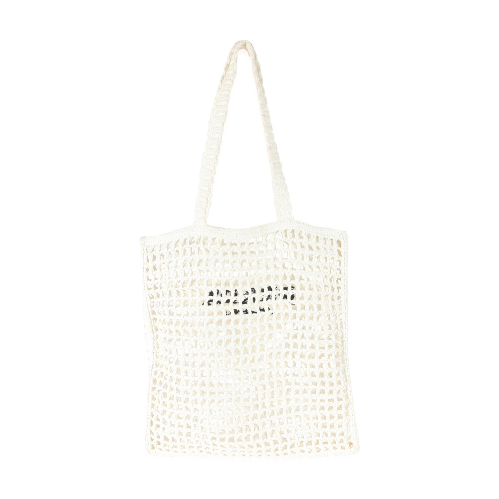 Prada White Raffia Crochet Triangle Logo Tote - Picture 3 of 7